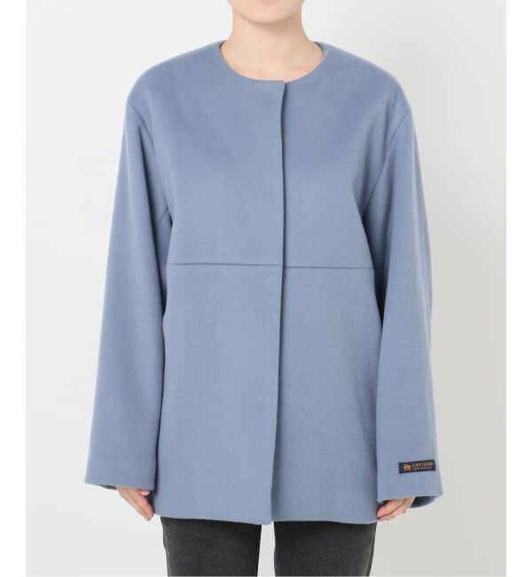 あ*い様 2023✨ レリューム　スーパーファインビーバークルーネックコート　青 追加》スーパーファインビーバークルーネックコート（JOURNAL STANDARD
