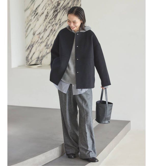 JOURNAL STANDARD「《追加2》スーパー140ビーバーノーカラーショートコート」|ノーカラーコート|