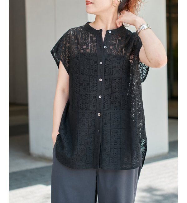 Spick and Span「《WEB限定》PEレースフレンチスリーブシャツ」|シャツ・ブラウス|