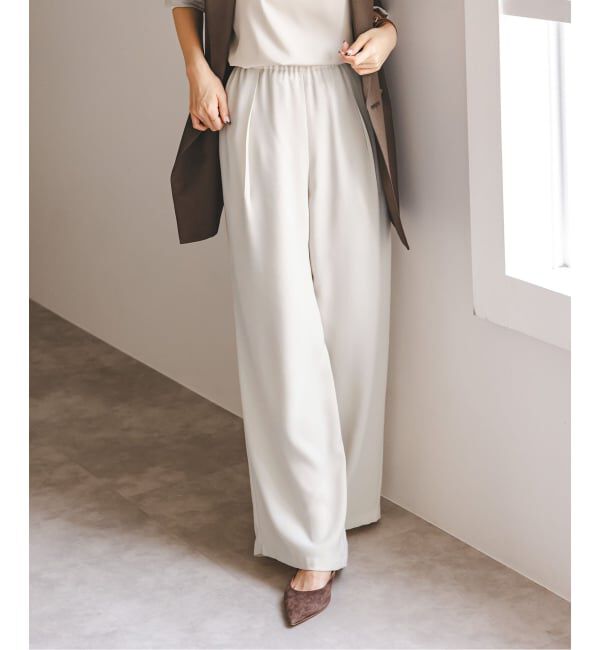 NOBLE「《追加》【洗える】ライトジョーゼットドレープパンツ」|スラックス|ベージュ