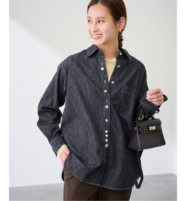 FRAMeWORK「コンビネーションボタンデニムシャツ」|シャツ・ブラウス|ネイビー