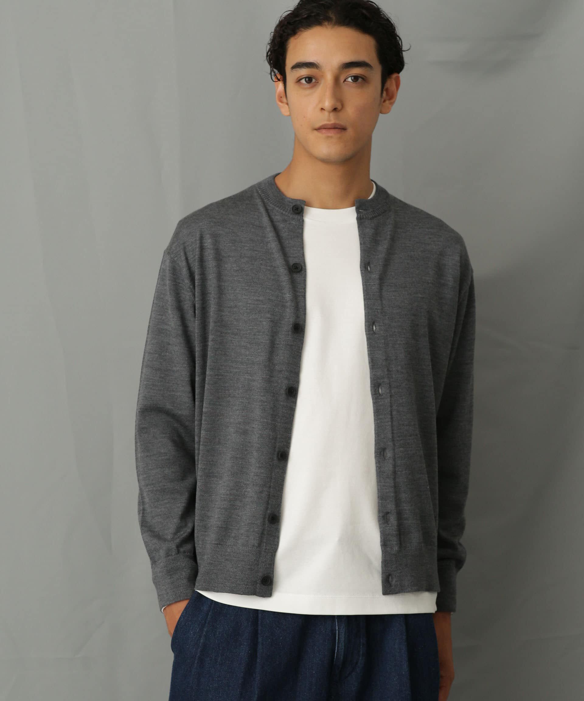 nano･universe「「毛玉レスニット」 ファインゲージクルーネックカーディガン」|ニット・セーター|トップグレー4