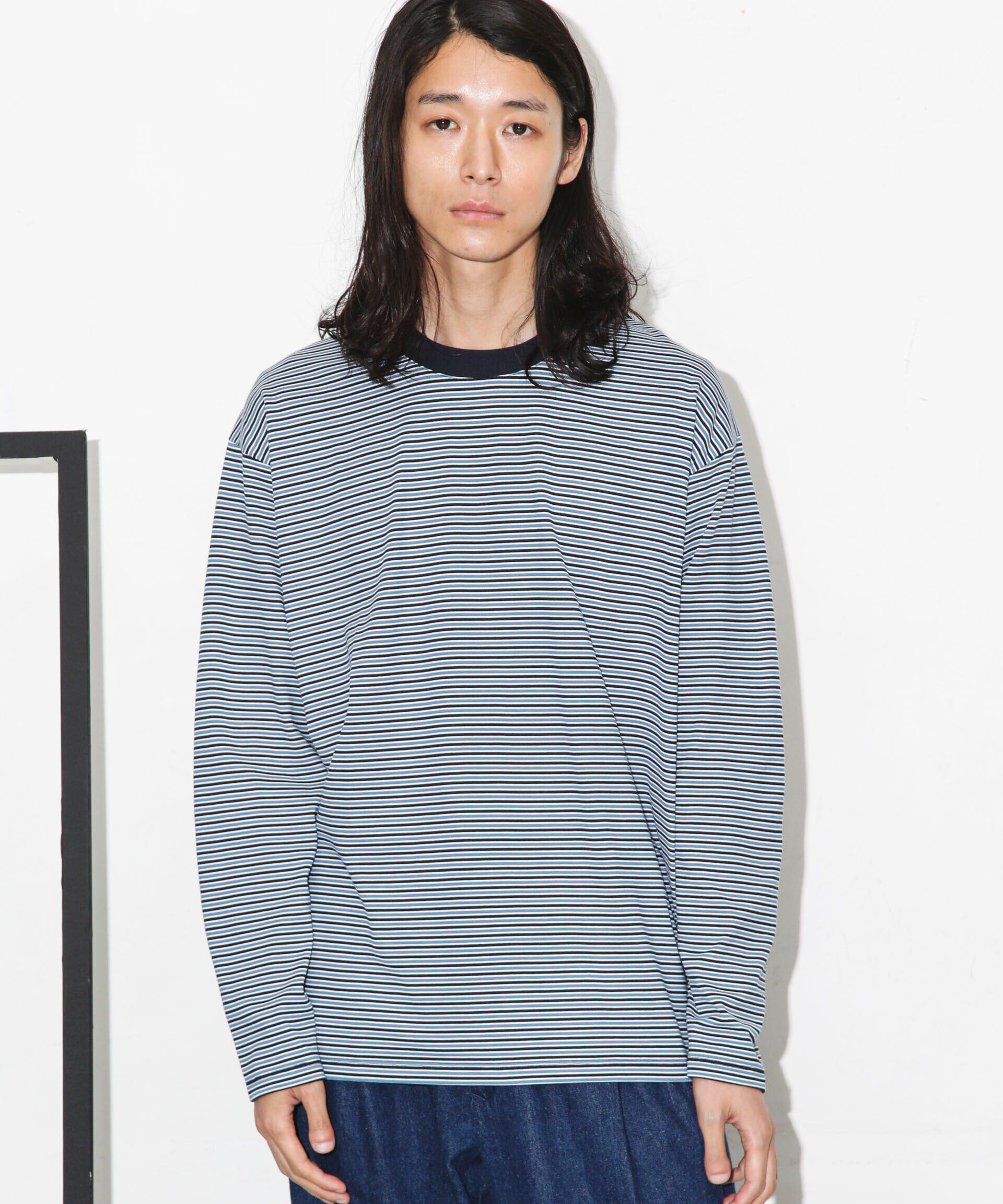 nano･universe「Anti Soaked 汗染み防止ボーダークルーネックT長袖」|Tシャツ・カットソー|ブルー