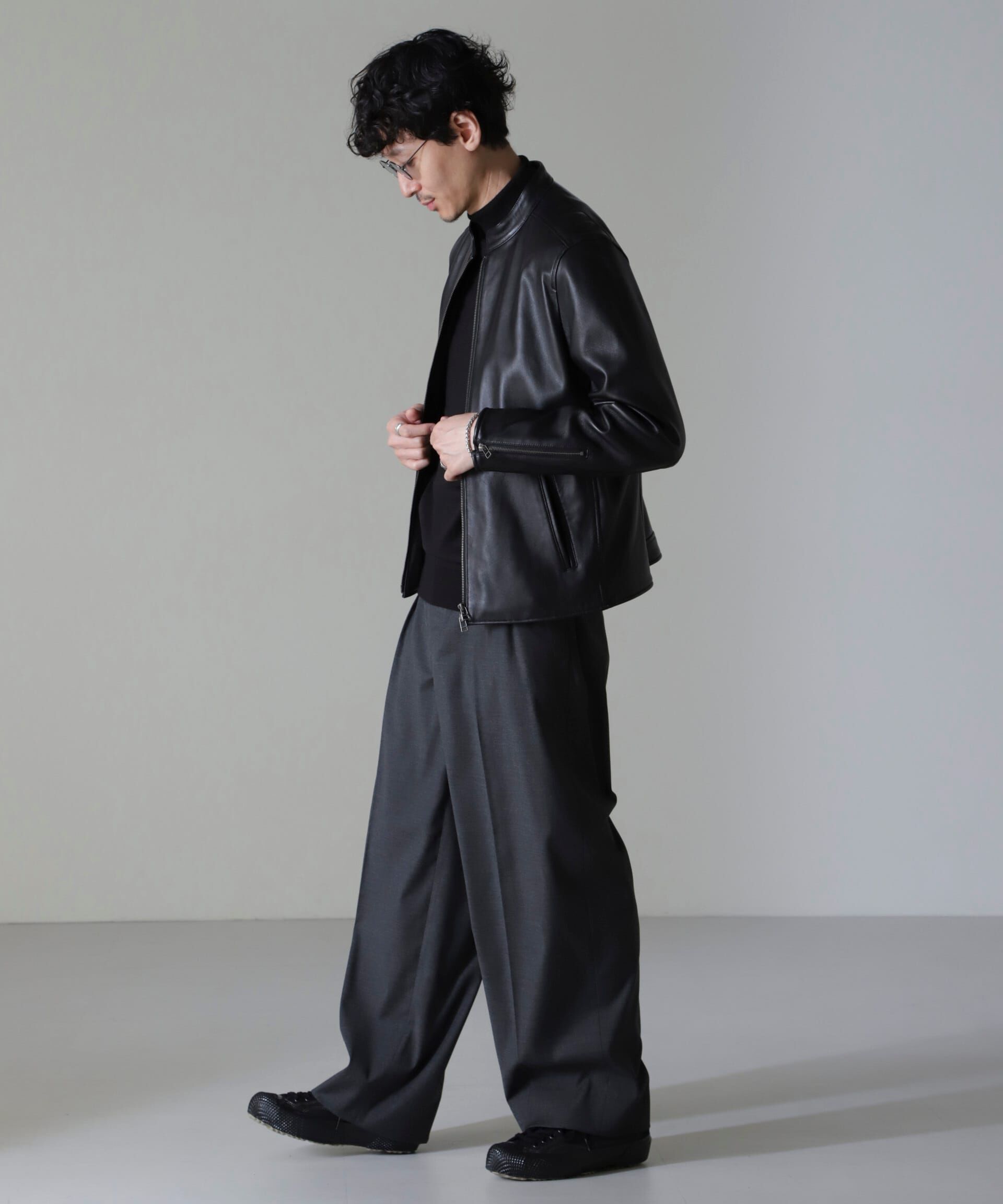 nano･universe「バンドカラーレザーシングルライダースジャケット」|ライダースジャケット|