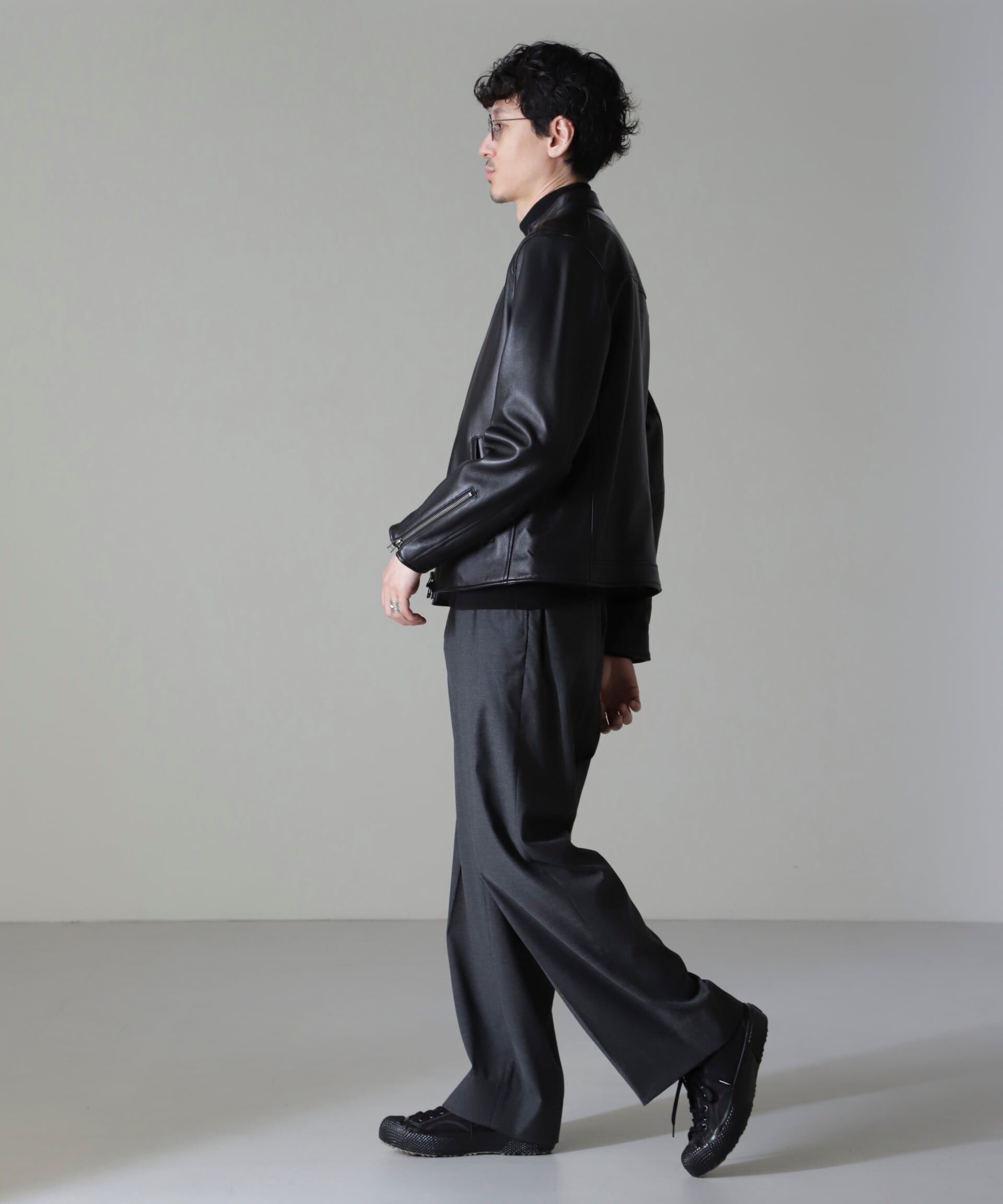 nano･universe「バンドカラーレザーシングルライダースジャケット」|ライダースジャケット|