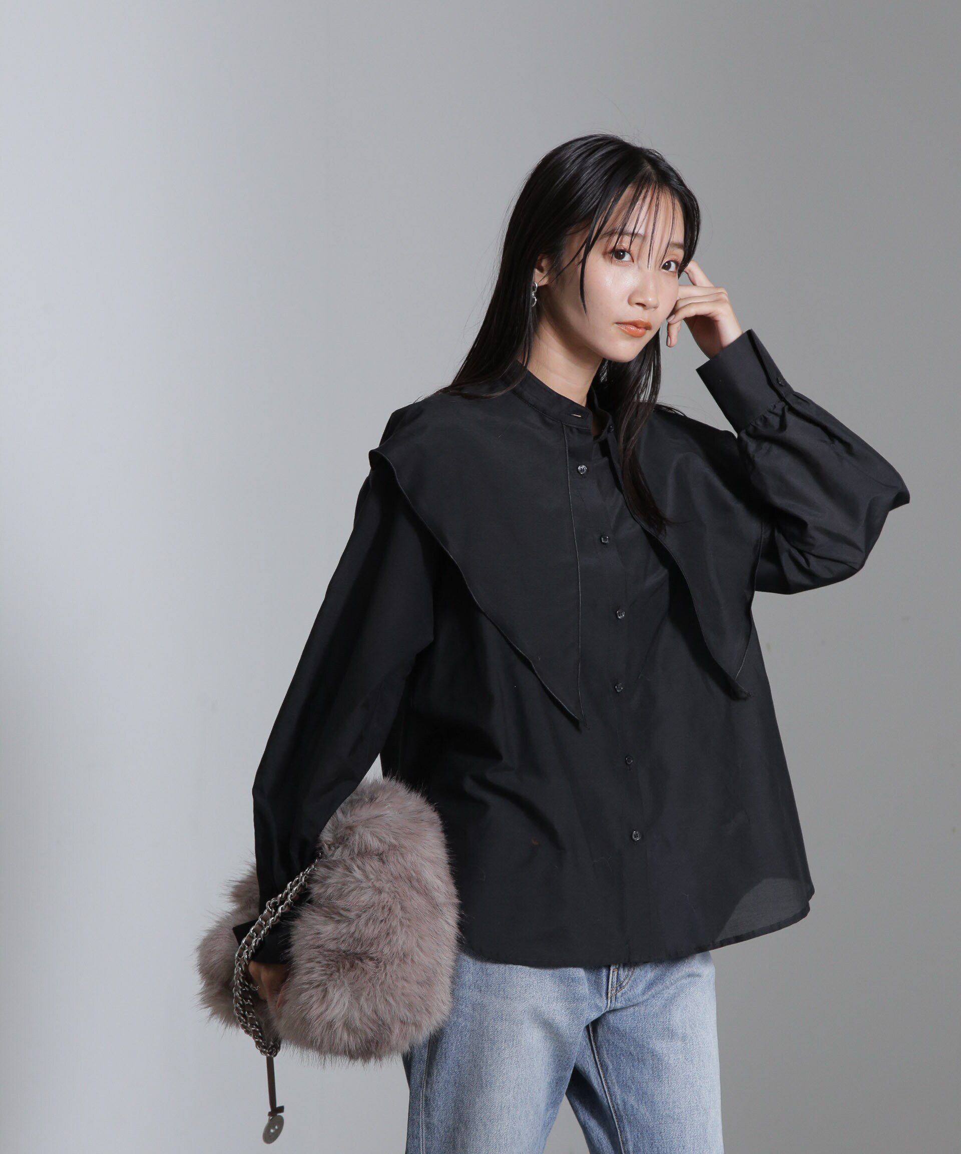 nano･universe「シルク混ビックカラーシャツ」|シャツ・ブラウス|