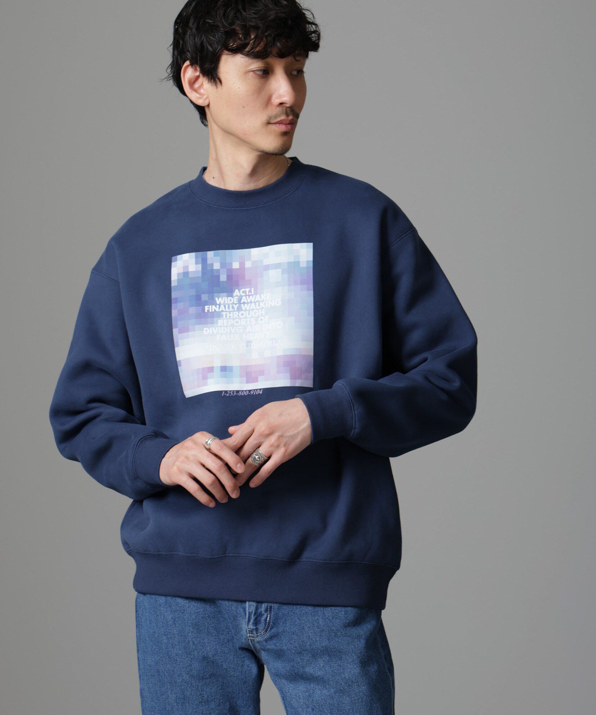 nano･universe「｢MOFFISIE｣オリジナルプリントスウェット」|Tシャツ・カットソー|ネイビー