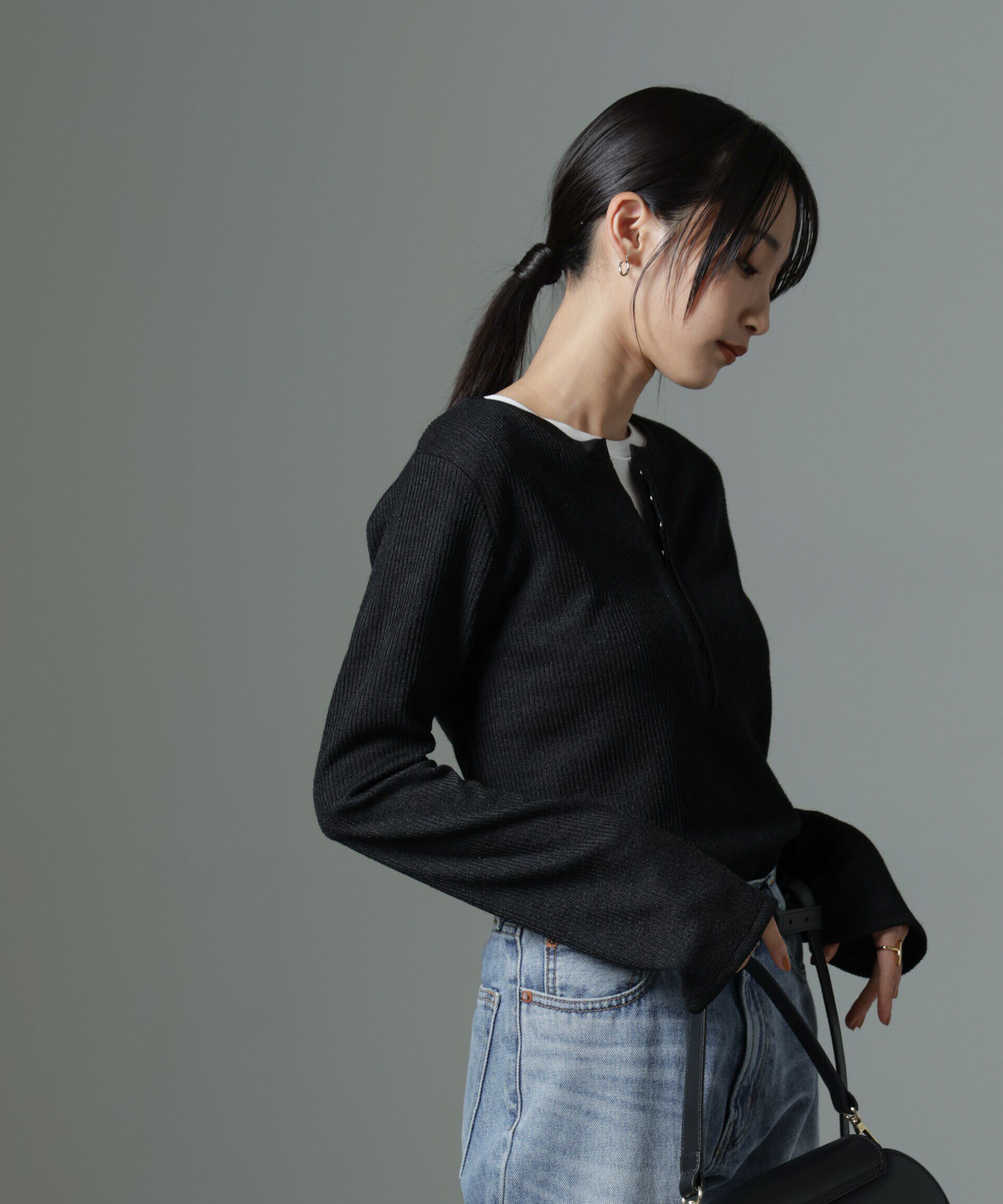 nano･universe「ホックヘンリーネックベルスリーブリブトップス」|Tシャツ・カットソー|