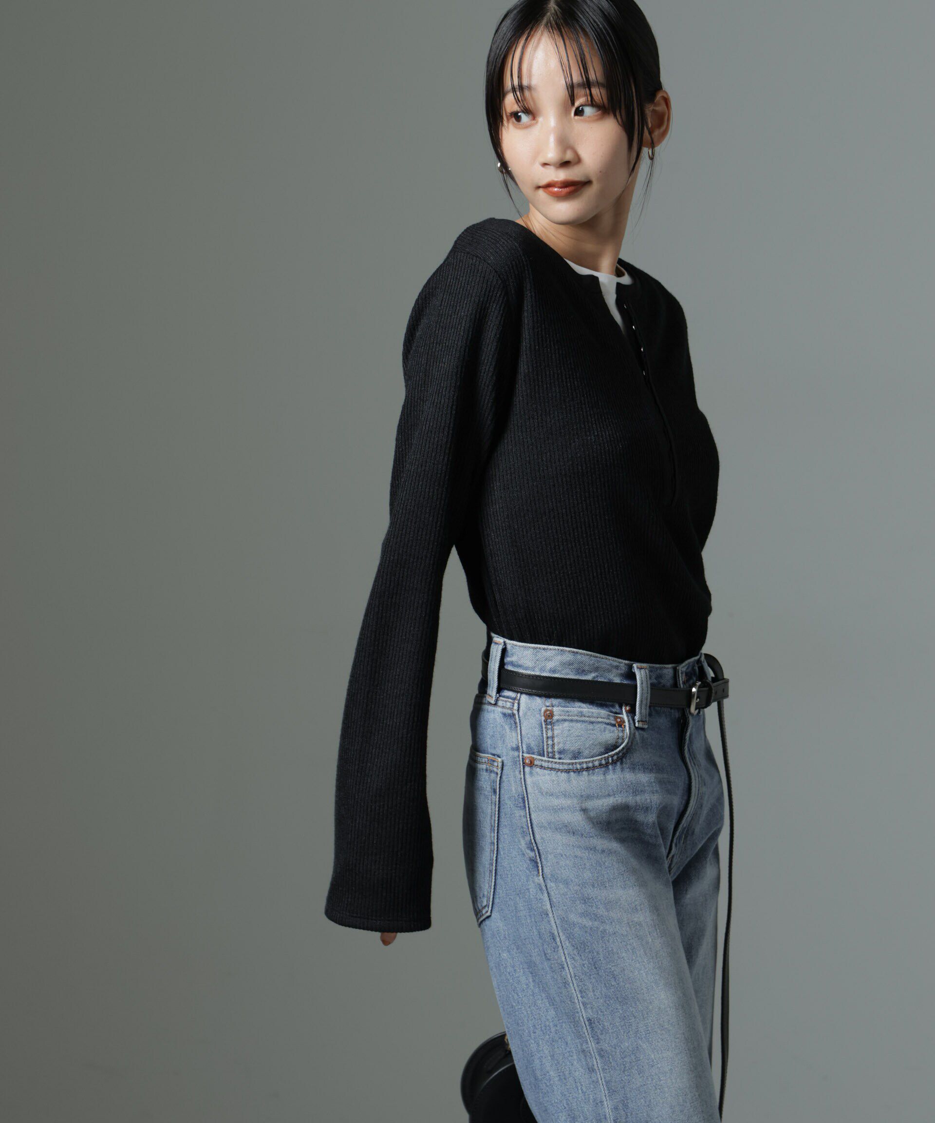 nano･universe「ホックヘンリーネックベルスリーブリブトップス」|Tシャツ・カットソー|