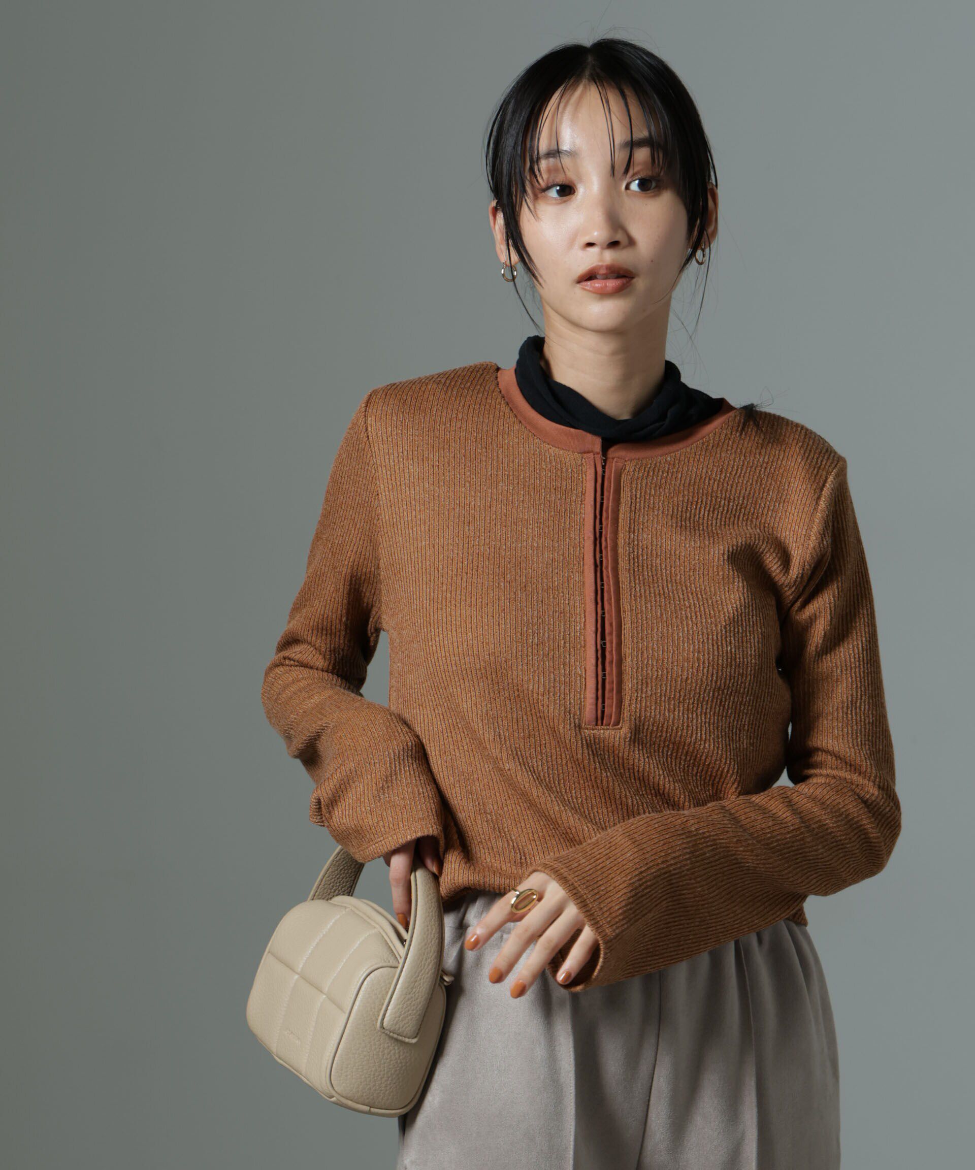 nano･universe「ホックヘンリーネックベルスリーブリブトップス」|Tシャツ・カットソー|キャメル4