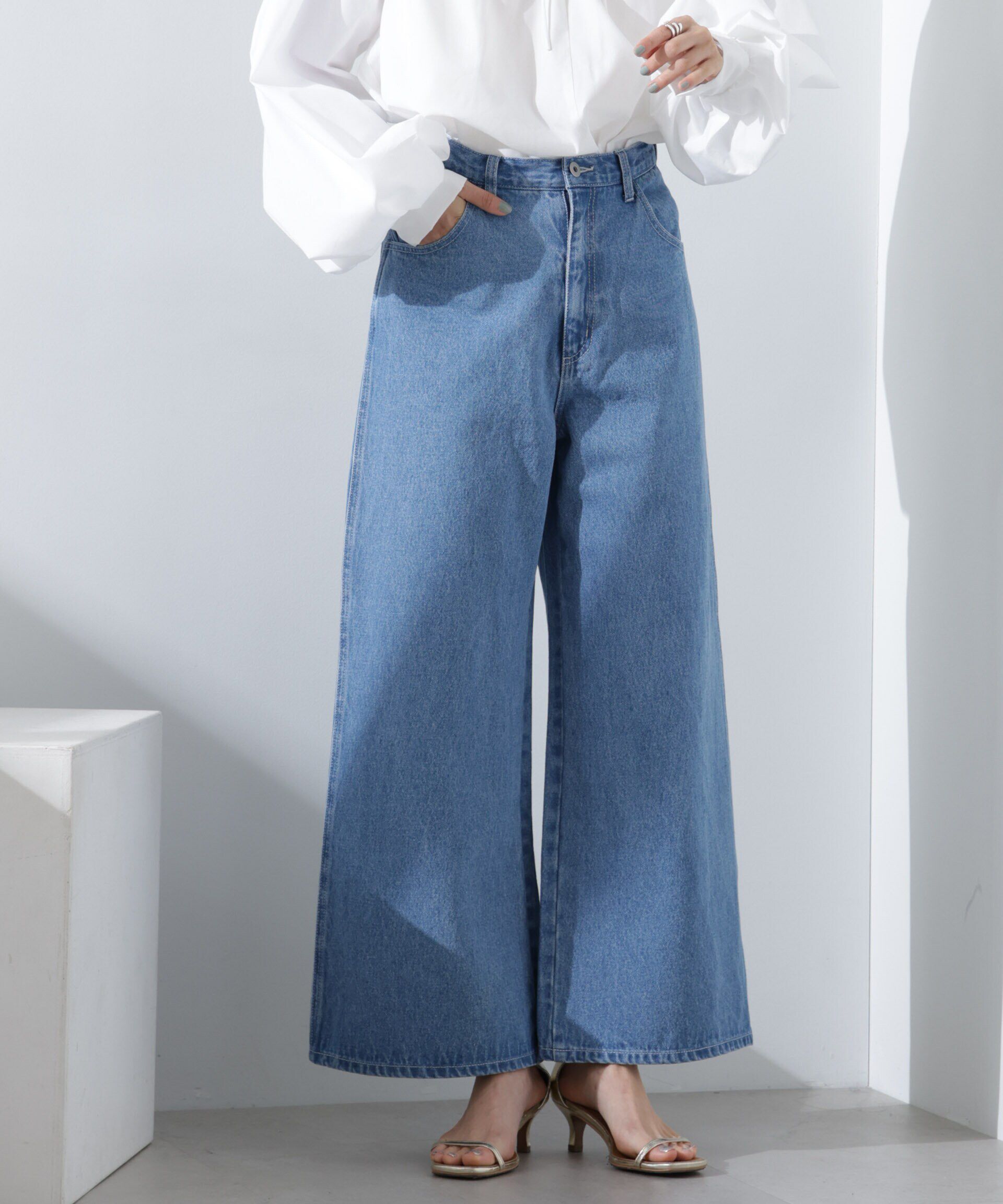 nano･universe「ワイドデニムパンツ（セットアップ可）」|チノ|