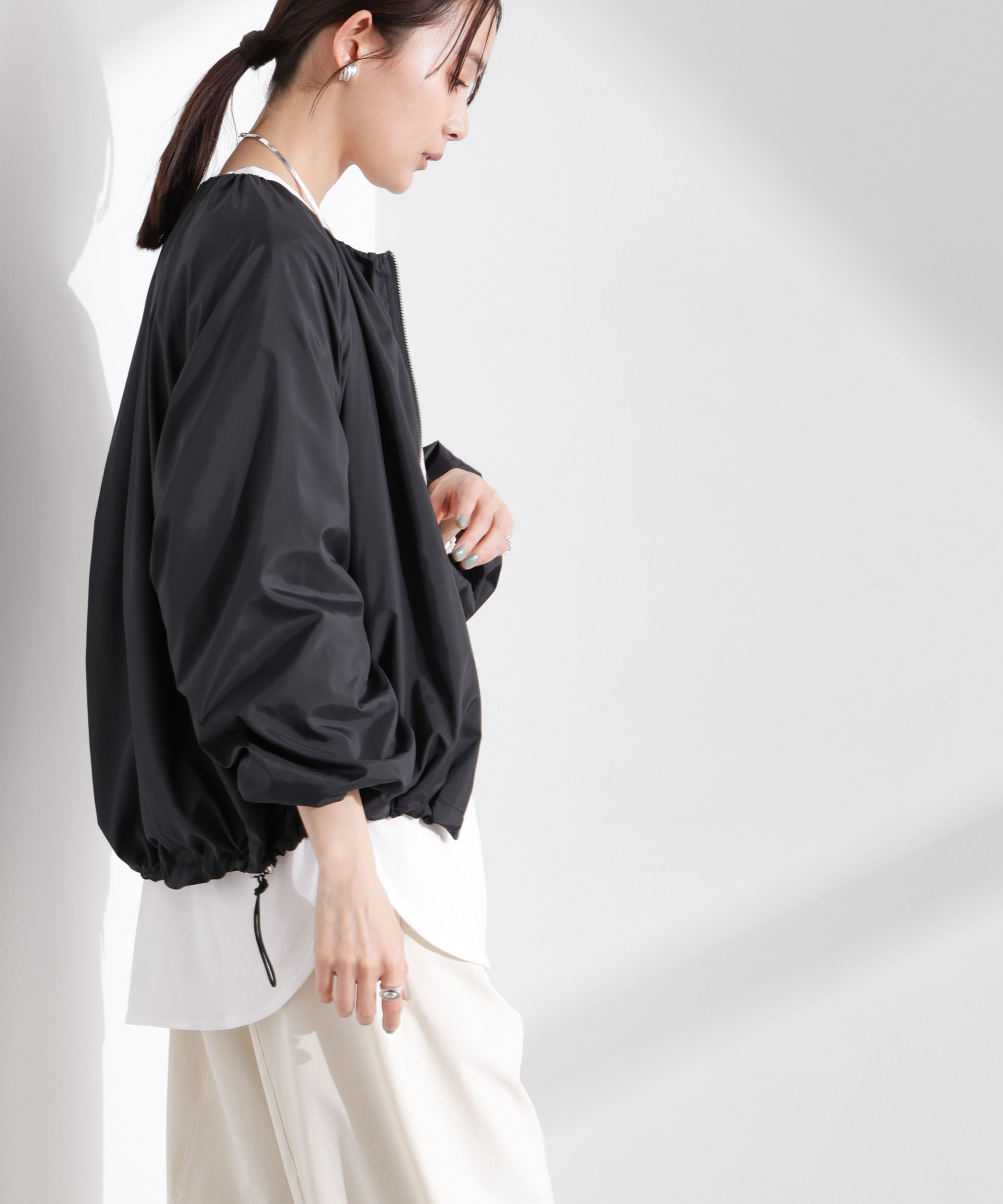 nano･universe「ソフトギャザージップブルゾン」|ブルゾン・スタジャン|