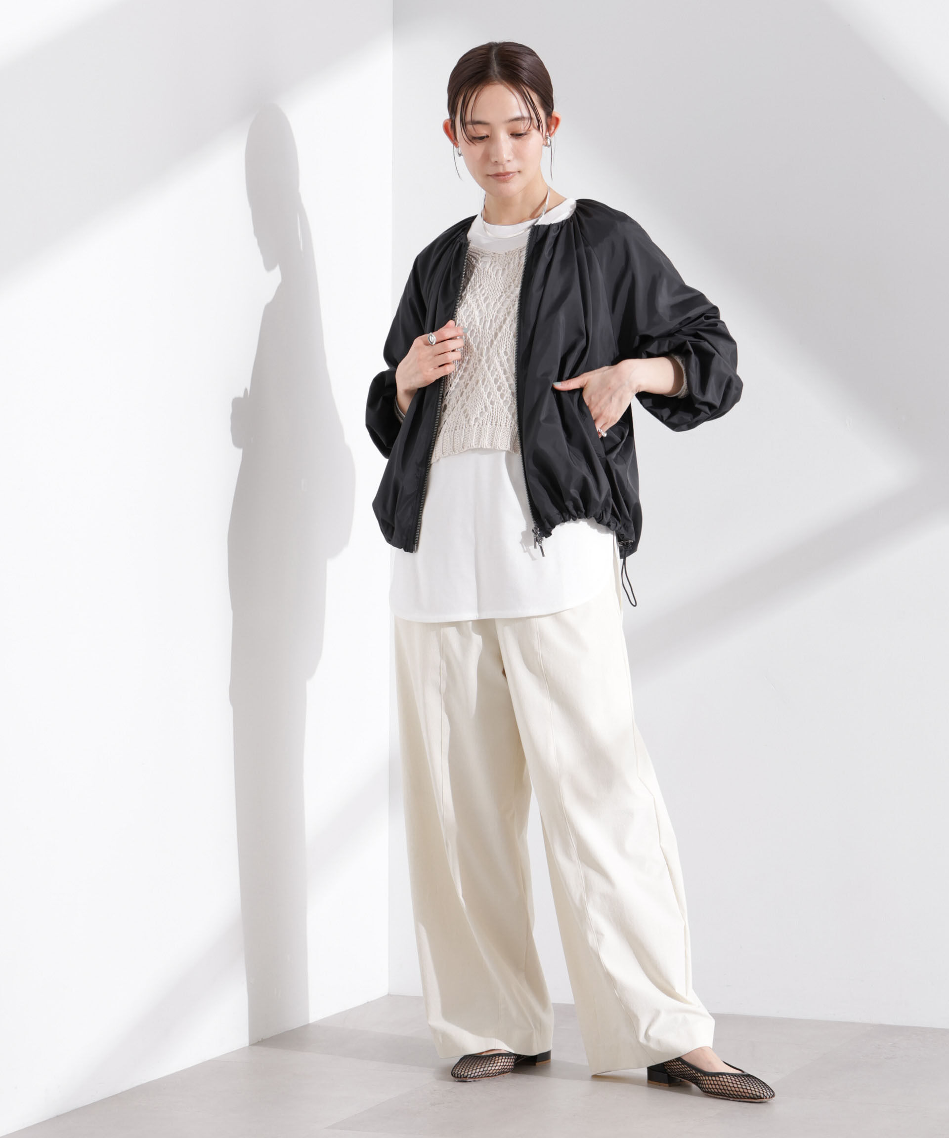 nano･universe「ソフトギャザージップブルゾン」|ブルゾン・スタジャン|