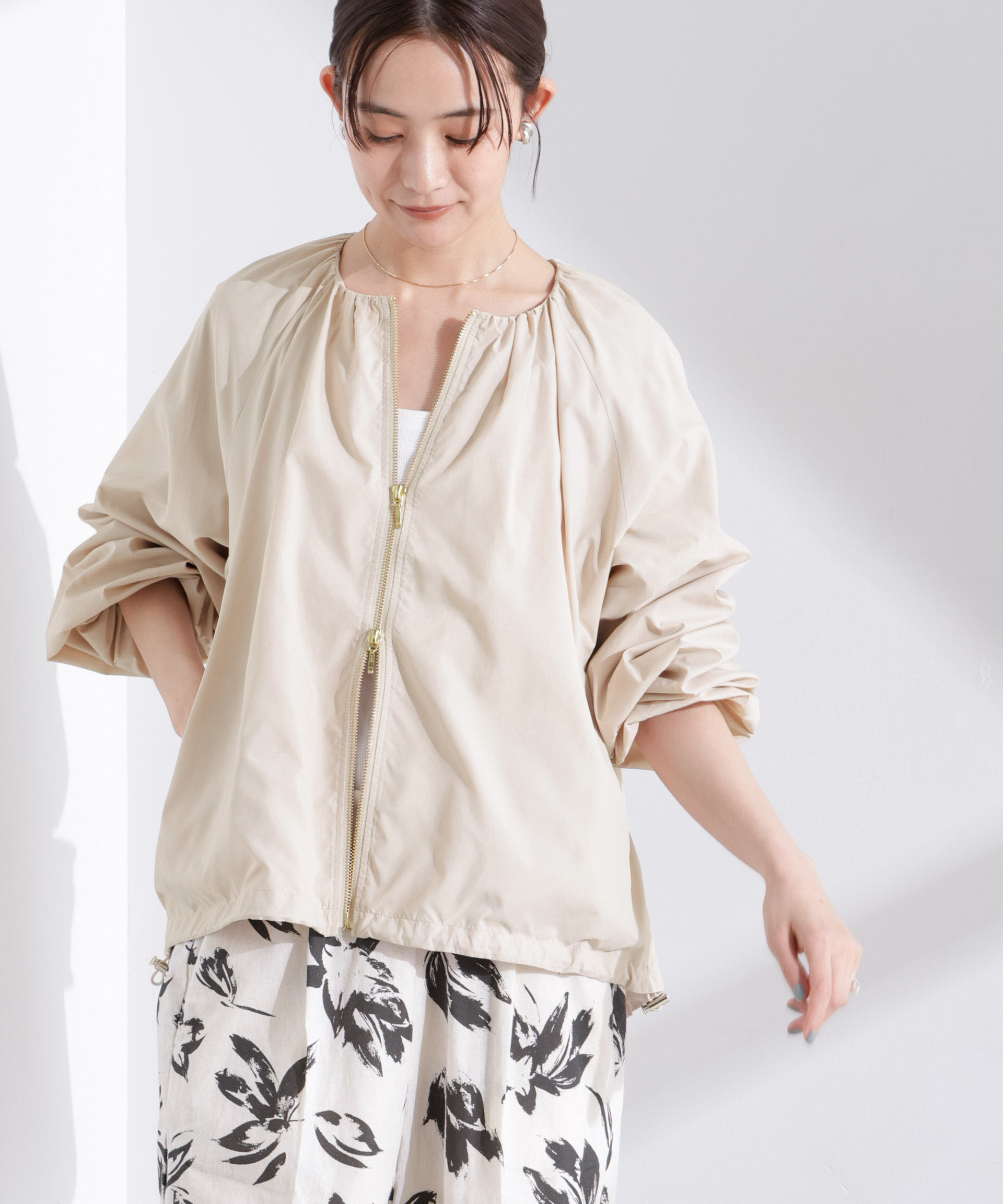 nano･universe「ソフトギャザージップブルゾン」|ブルゾン・スタジャン|