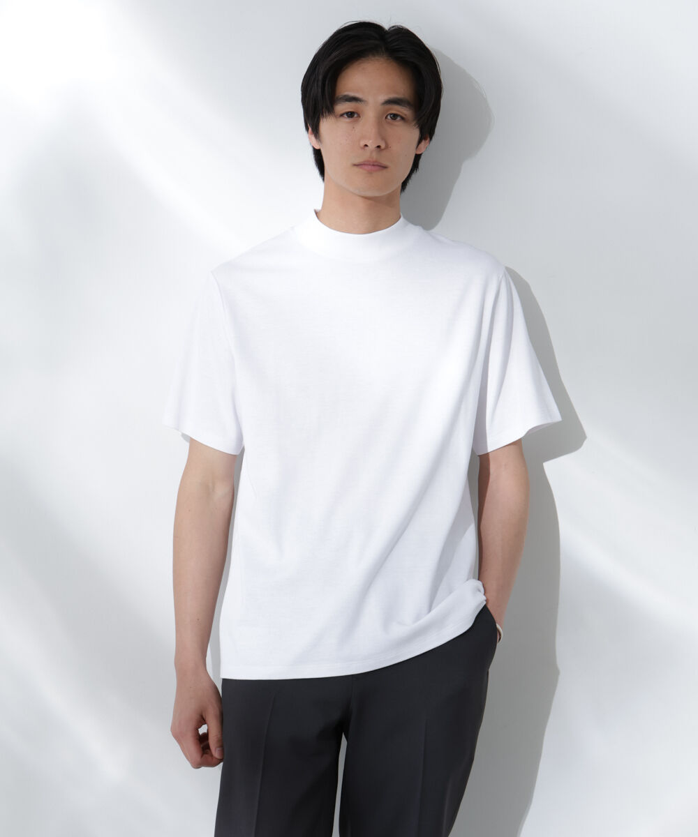 nano･universe「Anti Soaked(R)  汗染み防止 モックネックレギュラーシルエットTシャツ」|Tシャツ・カットソー|ホワイト