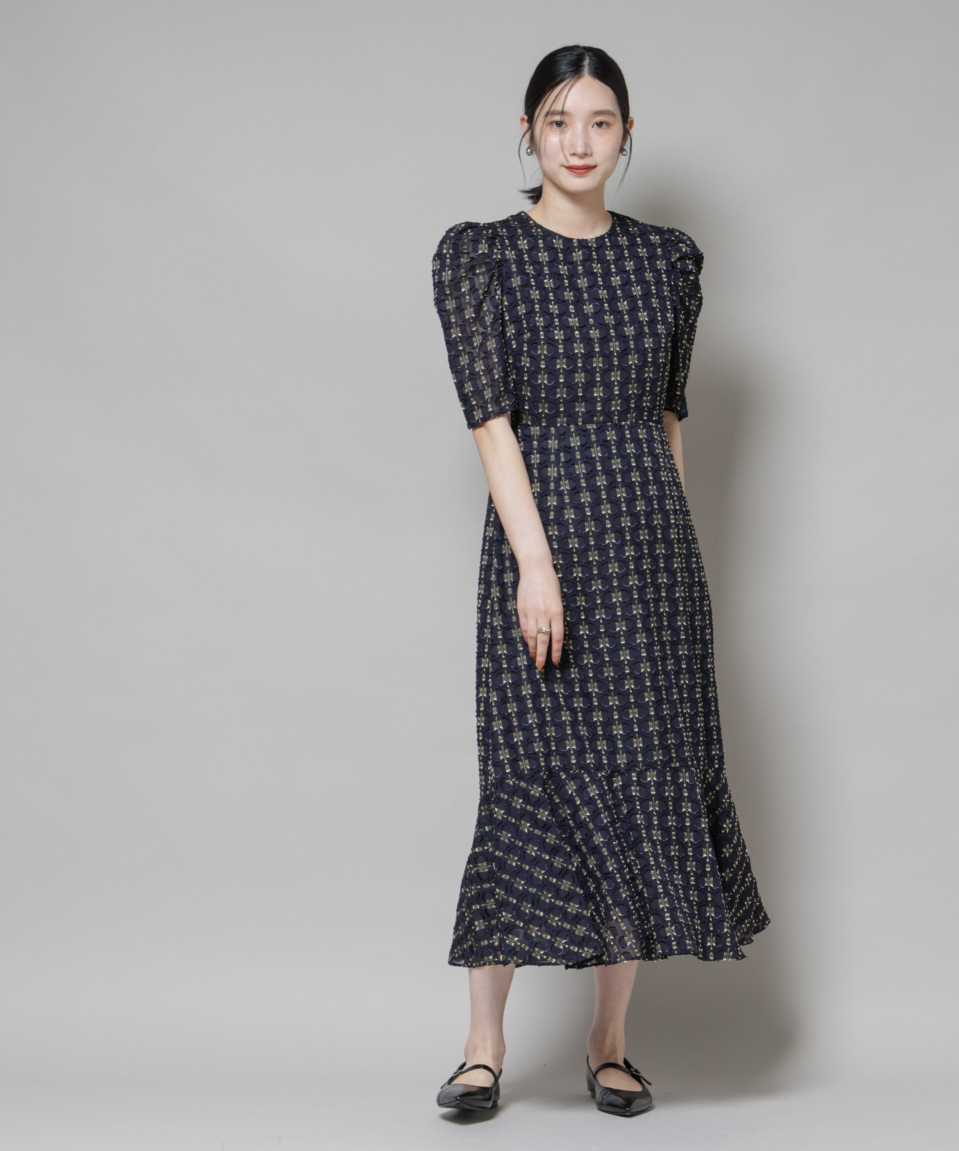 nano･universe「troisieme chaco/カットジャガードワンピース」|ワンピース|ネイビー
