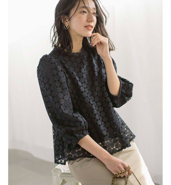 組曲「【WEB限定】フラワーレース ペプラムトップス」|Tシャツ・カットソー|ネイビー系