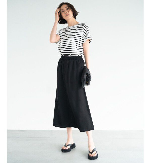 自由区「【洗える/UVケア】ボーダー タックデザインカットソー」|Tシャツ・カットソー|