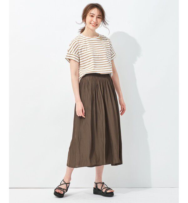 自由区「【洗える/UVケア】ボーダー タックデザインカットソー」|Tシャツ・カットソー|