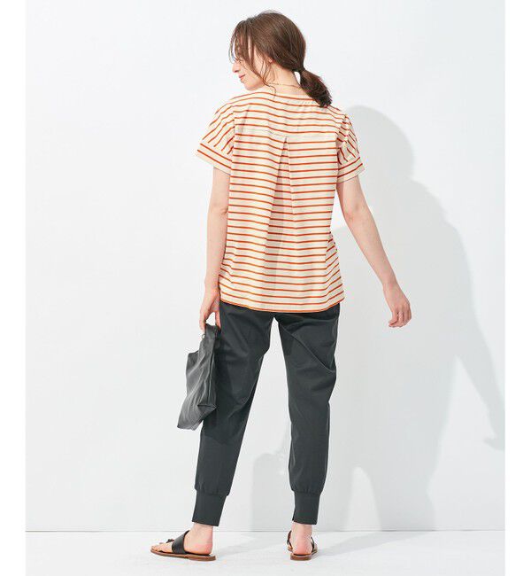 自由区「【洗える/UVケア】ボーダー タックデザインカットソー」|Tシャツ・カットソー|