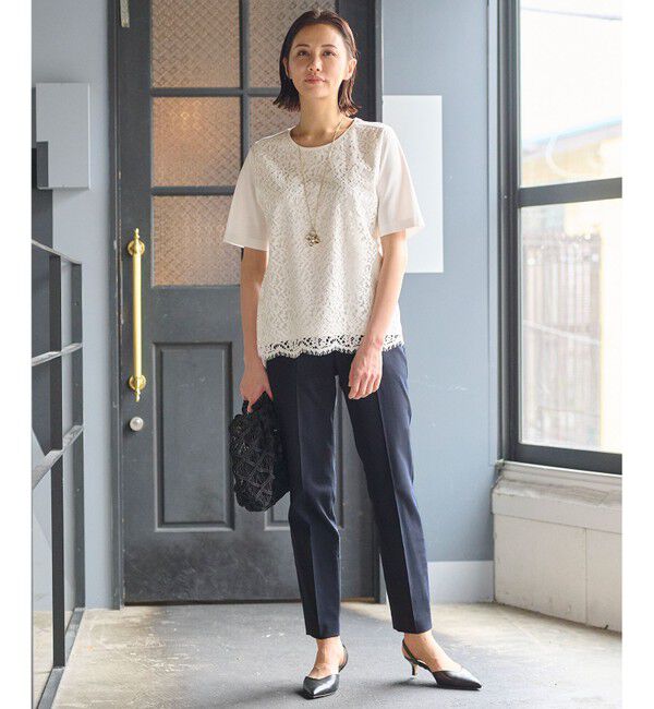 自由区「【XSサイズ～/洗える】レースコンビ Tシャツ」|Tシャツ・カットソー|