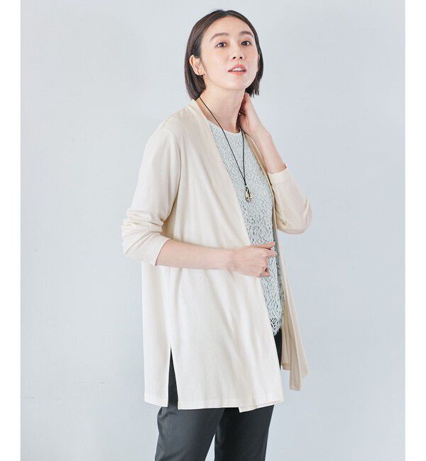 自由区「【XSサイズ～/洗える】レースコンビ Tシャツ」|Tシャツ・カットソー|黄緑系