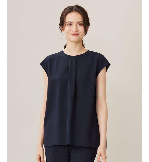 自由区「【セットアップ対応・UVカット・接触冷感・洗える】ライトストレッチ ブラウス」|シャツ・ブラウス|ネイビー