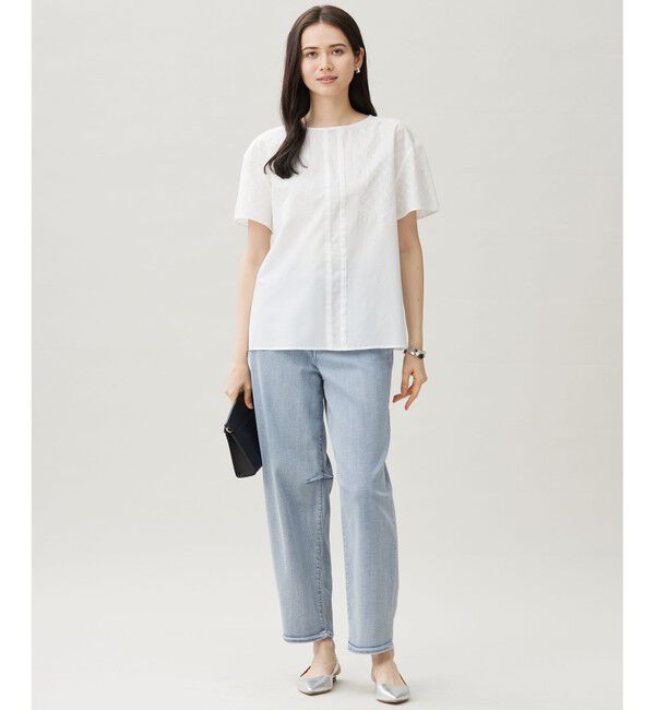 自由区「【接触冷感・洗える】エンブロイダリーローン Tブラウス」|シャツ・ブラウス|