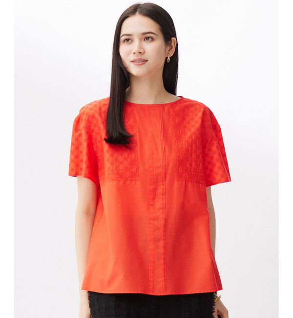 自由区「【接触冷感・洗える】エンブロイダリーローン Tブラウス」|シャツ・ブラウス|マンダリン