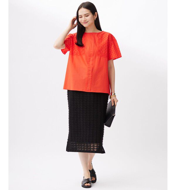 自由区「【接触冷感・洗える】エンブロイダリーローン Tブラウス」|シャツ・ブラウス|