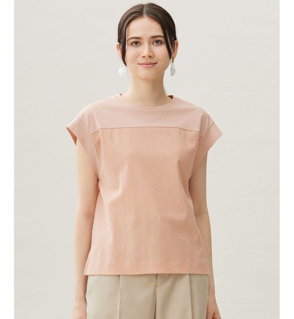 自由区「【カタログ掲載・洗える】リネンサッカーコンビブロッキング カットソー」|Tシャツ・カットソー|ローズ
