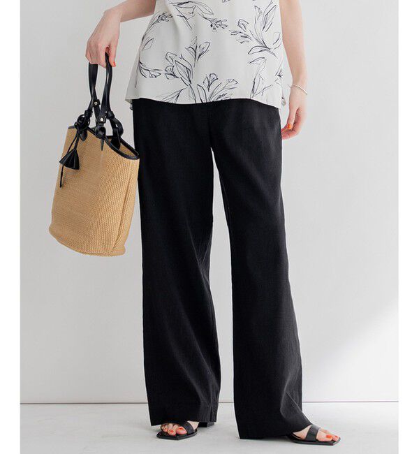 23区「【洗える】リネンレーヨンストレッチ ワイド パンツ」|その他|ブラック系