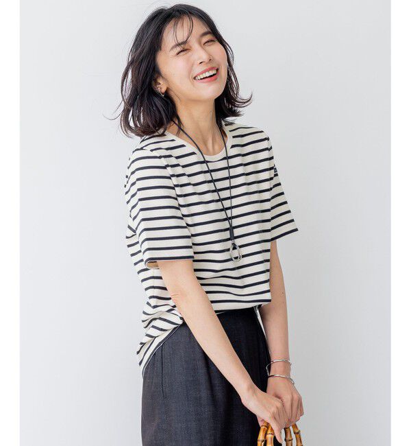 23区「【洗える】Armor-lux スムース 半袖 カットソー」|Tシャツ・カットソー|ﾌﾞﾗｯｸ&times;ｵ