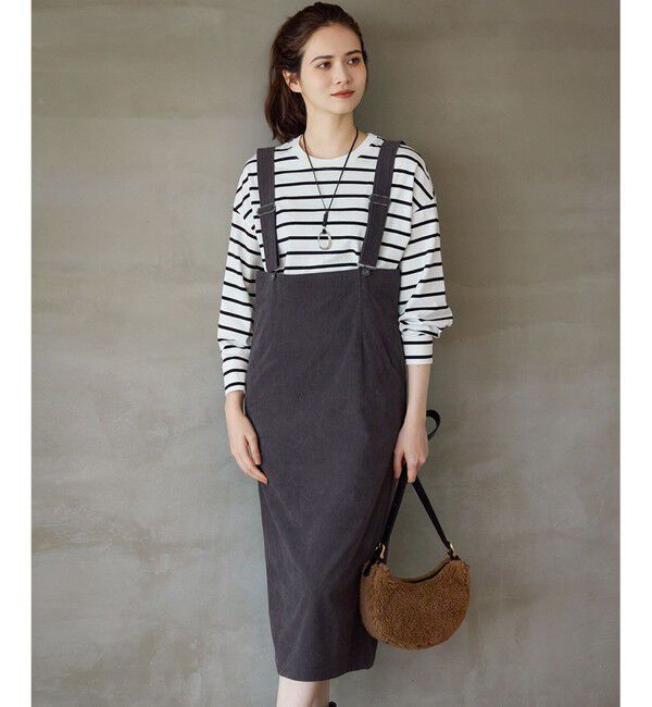 23区「【SLOW/一部店舗限定】ソフトコーデュロイ サロペット スカート」|ジャンパースカート|グレー系