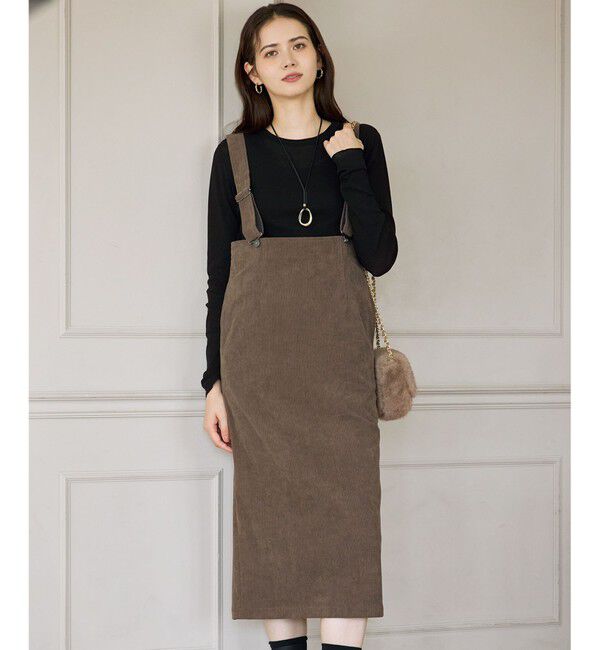 23区「【SLOW/一部店舗限定】ソフトコーデュロイ サロペット スカート」|ジャンパースカート|ブラウン系