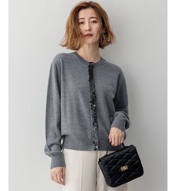 23区「スパンコールニット カーディガン」|カーディガン|グレー系