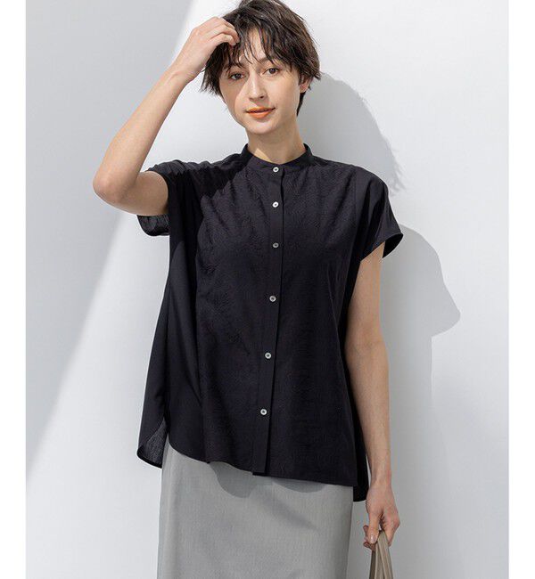 23区「【洗える】エンブロイダリー コンビ ブラウス」|シャツ・ブラウス|ネイビー系