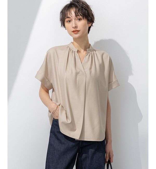 23区「【接触冷感/UVカット】ドライスラブストレッチ スキッパー ブラウス」|シャツ・ブラウス|ベージュ系