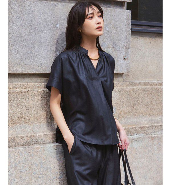 23区「【接触冷感/UVカット】ドライスラブストレッチ スキッパー ブラウス」|シャツ・ブラウス|ﾀﾞｰｸﾈｲ