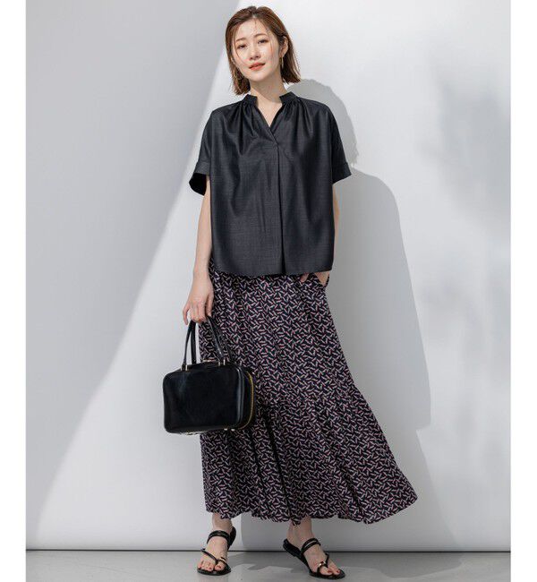 23区「【接触冷感/UVカット】ドライスラブストレッチ スキッパー ブラウス」|シャツ・ブラウス|