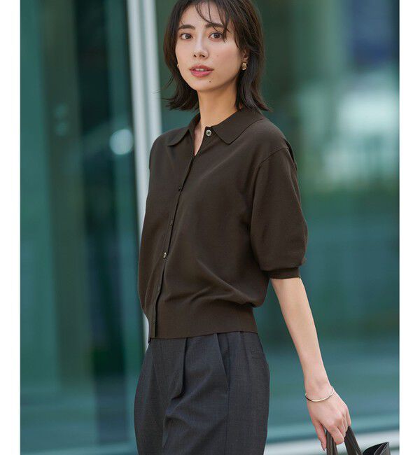 23区「【洗える/吊り干しOK】ヴィスコースストレッチ ポロニット カーディガン」|カーディガン|ブラウン系