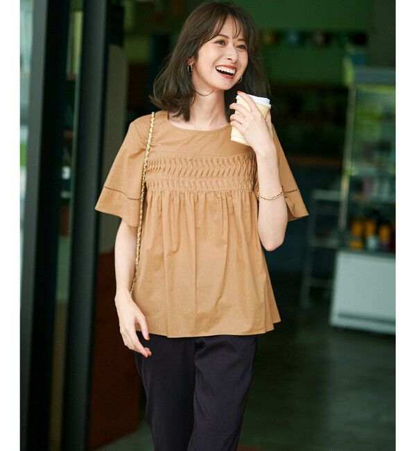 23区「【WEB&一部店舗限定】コットンローン ピンタック フレア ブラウス」|シャツ・ブラウス|