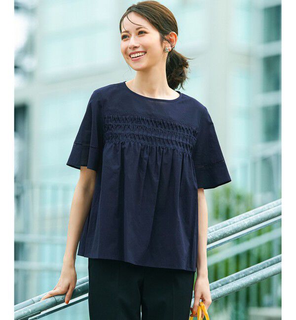 23区「【WEB&一部店舗限定】コットンローン ピンタック フレア ブラウス」|シャツ・ブラウス|ネイビー系
