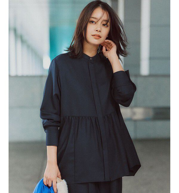 23区「【洗える】TWビエラ イレギュラーヘム ブラウス」|シャツ・ブラウス|ネイビー系