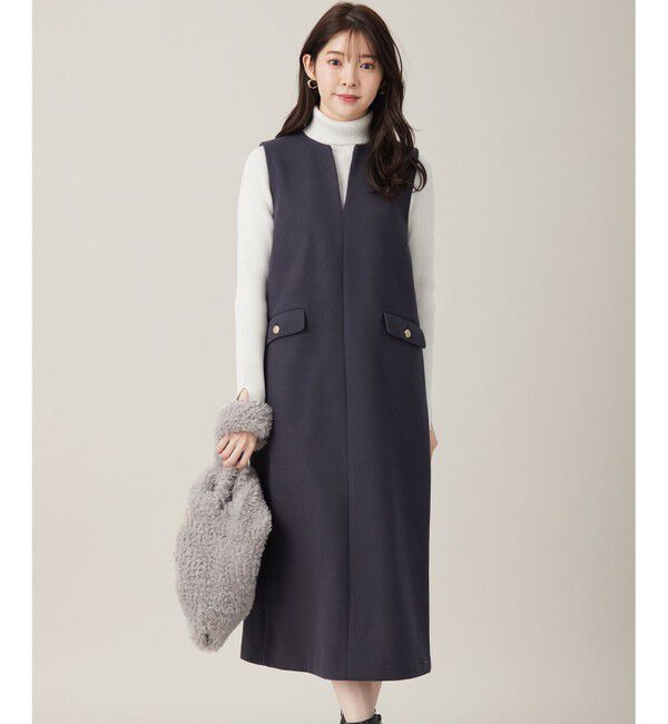 any SiS「【2SET】ニードルジャンパースカート &times; ラメリブタートルニット セット」|スーツ|スレート&times;オフ