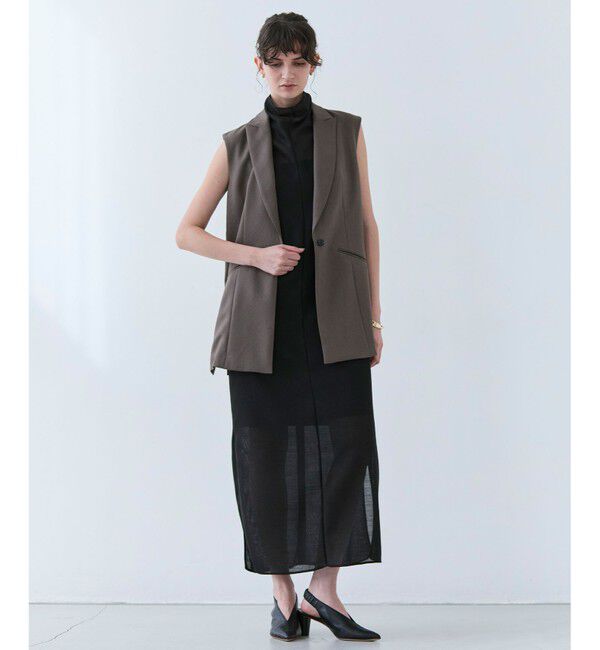 BEIGE,「【洗える】CAROLE / リネンライクノースリーブジレジャケット」|ベスト・ジレ|