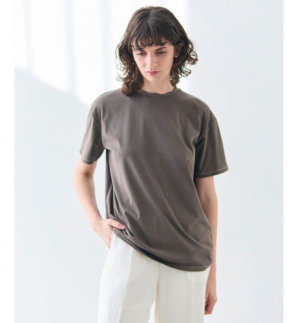 BEIGE,「【洗える】VERONICA / カラーステッチ半袖クルーネックＴシャツ」|Tシャツ・カットソー|Slate