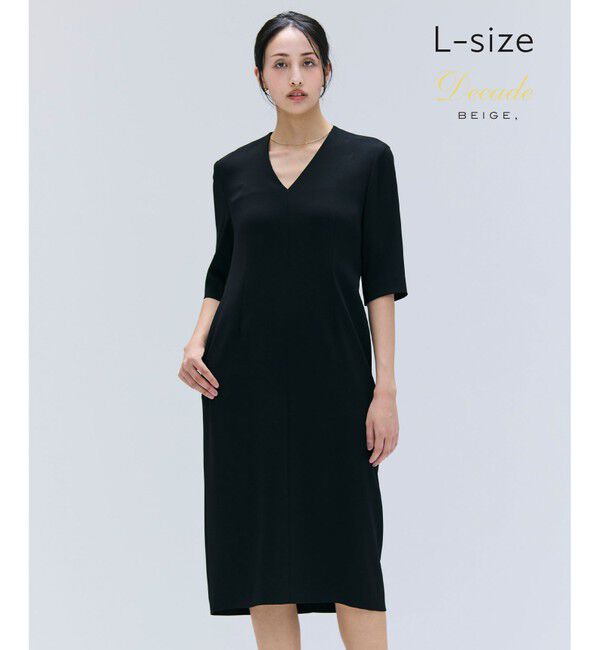 BEIGE,「【洗える・L-size】CINDY / Vネックハーフスリーブワンピース」|ワンピース|Black x Black