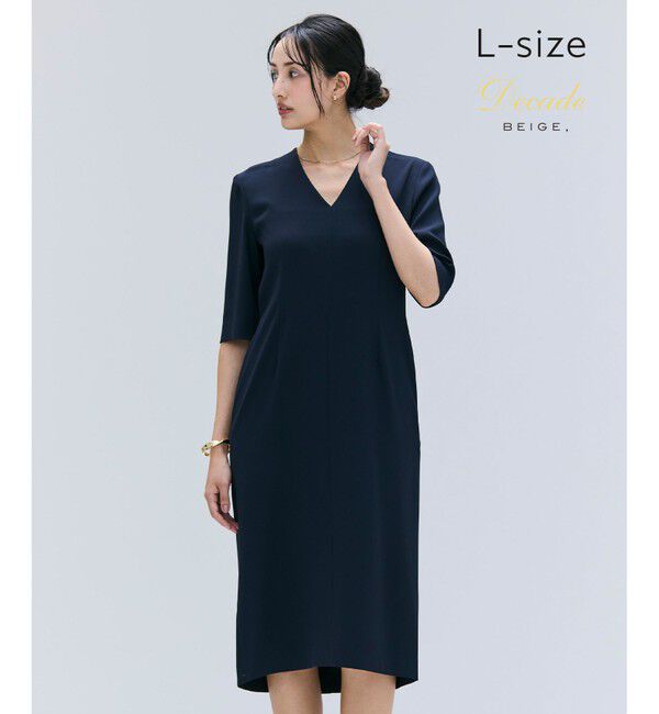 BEIGE,「【洗える・L-size】CINDY / Vネックハーフスリーブワンピース」|ワンピース|Navy x Black