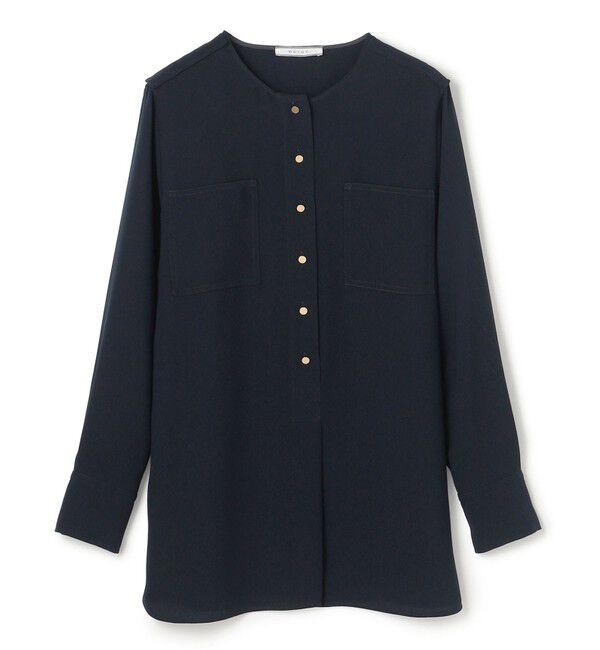 BEIGE,「【WEB限定・洗える】CLARION / ゴールド釦クルーネックブラウス」|シャツ・ブラウス|